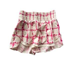 Calia Pink Watercolor Plaid Pull On Shorts Womens Small High Rise Petal Hem